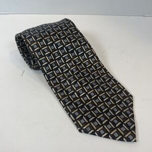 ROBERTO VILLINI Necktie 100% Silk Couture Men's Designer‎ Geometric Brown/beige